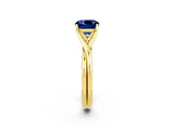 Yellow gold Cushion Cut Blue Sapphire Solitaire Twist Band Prong Setting Ring_72