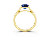Yellow gold Cushion Cut Blue Sapphire Solitaire Twist Band Prong Setting Ring_73