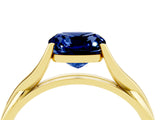 Yellow gold Cushion Cut Blue Sapphire Solitaire Twist Band Prong Setting Ring_74