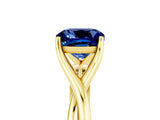 Yellow gold Cushion Cut Blue Sapphire Solitaire Twist Band Prong Setting Ring_75