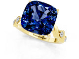 Yellow gold Cushion Cut Blue Sapphire Solitaire Twisted Band with Round  Accents and Prong Setting_13