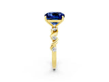 Yellow gold Cushion Cut Blue Sapphire Solitaire Twisted Band with Round  Accents and Prong Setting_14