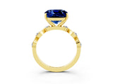 Yellow gold Cushion Cut Blue Sapphire Solitaire Twisted Band with Round  Accents and Prong Setting_15