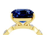 Yellow gold Cushion Cut Blue Sapphire Solitaire Twisted Band with Round  Accents and Prong Setting_16