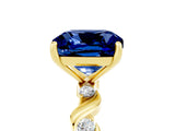 Yellow gold Cushion Cut Blue Sapphire Solitaire Twisted Band with Round  Accents and Prong Setting_17