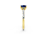Yellow gold Cushion Cut Blue Sapphire Solitaire with Side Baguettes and Channel Set Band_2
