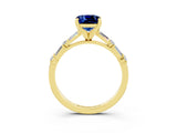 Yellow gold Cushion Cut Blue Sapphire Solitaire with Side Baguettes and Channel Set Band_3