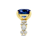 Yellow gold Cushion Cut Blue Sapphire Solitaire with Side Stones, Pave Band, Four-Prong Setting_41