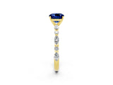 Yellow gold Cushion Cut Blue Sapphire Solitaire with Side Stones on a Pavé Band and Four-Prong Setting_2