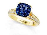 Yellow gold Cushion Cut Blue Sapphire Split Shank Engagement Ring with Pavé Band_1