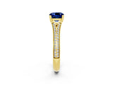 Yellow gold Cushion Cut Blue Sapphire Split Shank Engagement Ring with Pavé Band_2