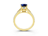 Yellow gold Cushion Cut Blue Sapphire Split Shank Engagement Ring with Pavé Band_3