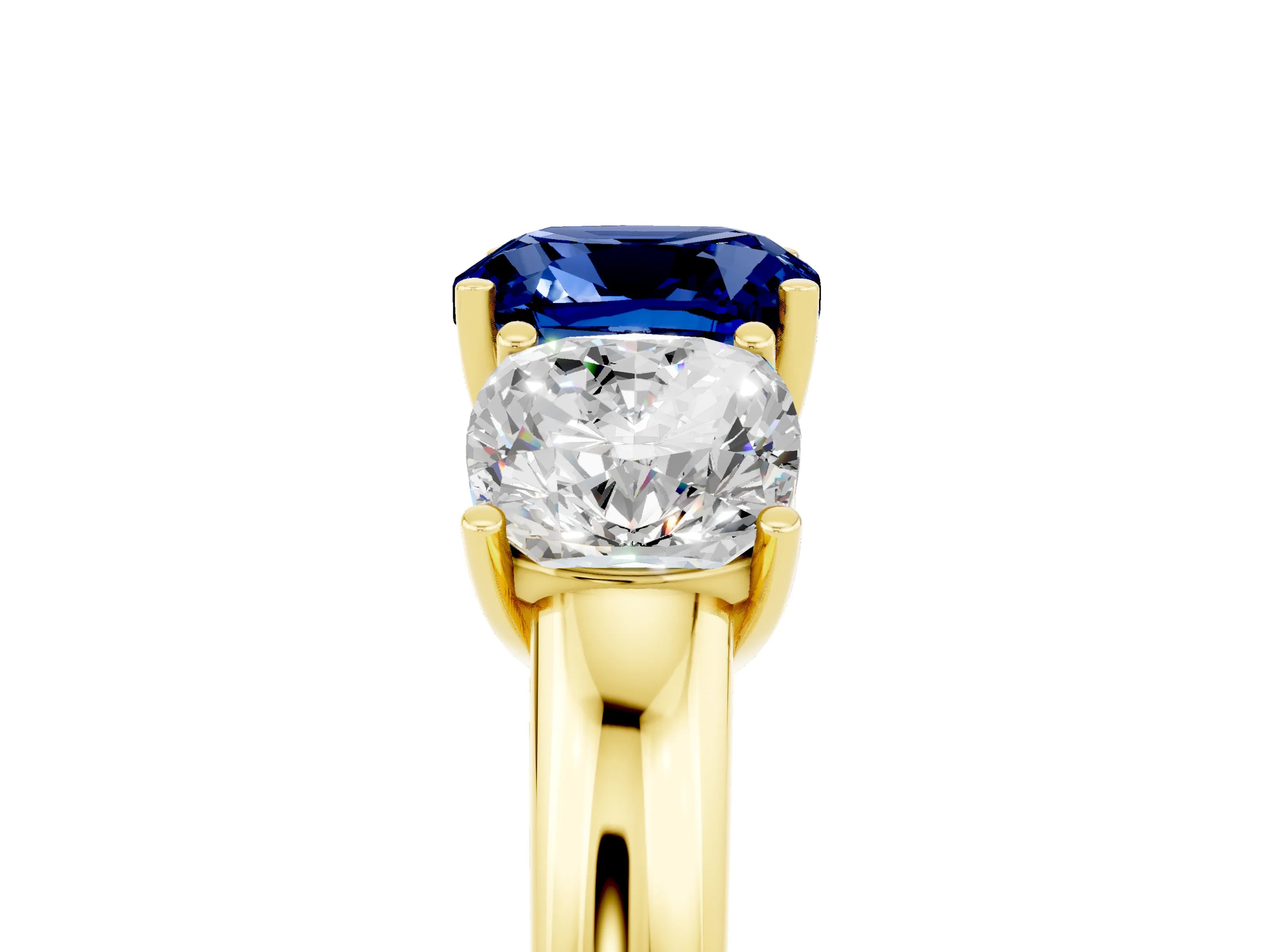 Yellow gold Cushion Cut Blue Sapphire Three-Stone Ring with Four-Prong Setting and Classic Band_5