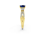 Yellow gold Cushion Cut Blue Sapphire Three-Stone Ring with Pavé Split Shank and Four-Prong Setting_14