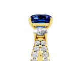 Yellow gold Cushion Cut Blue Sapphire Three-Stone Ring with Pavé Split Shank and Four-Prong Setting_17