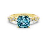 Yellow gold Cushion Cut Blue Topaz Cluster Side Stone Solitaire Ring with Prong Setting_24