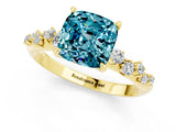 Yellow gold Cushion Cut Blue Topaz Cluster Side Stone Solitaire Ring with Prong Setting_25