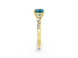 Yellow gold Cushion Cut Blue Topaz Cluster Side Stone Solitaire Ring with Prong Setting_26