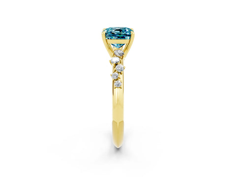 Yellow gold Cushion Cut Blue Topaz Cluster Side Stone Solitaire Ring with Prong Setting_26