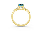 Yellow gold Cushion Cut Blue Topaz Cluster Side Stone Solitaire Ring with Prong Setting_27