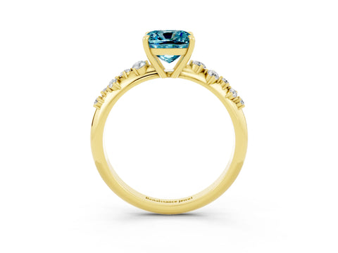 Yellow gold Cushion Cut Blue Topaz Cluster Side Stone Solitaire Ring with Prong Setting_27
