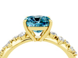 Yellow gold Cushion Cut Blue Topaz Cluster Side Stone Solitaire Ring with Prong Setting_28