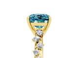 Yellow gold Cushion Cut Blue Topaz Cluster Side Stone Solitaire Ring with Prong Setting_29