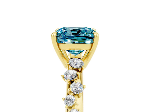 Yellow gold Cushion Cut Blue Topaz Cluster Side Stone Solitaire Ring with Prong Setting_29