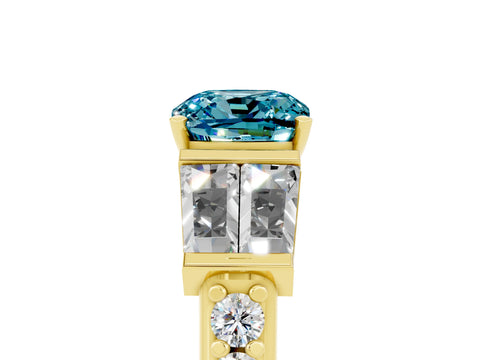 Yellow gold Cushion Cut Blue Topaz Engagement Ring with Baguette Side Stones and Channel Set Band_5
