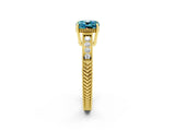 Yellow gold Cushion Cut Blue Topaz Engagement Ring with Milgrain Channel Set Band and Prong Setting_2