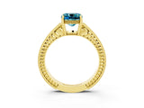 Yellow gold Cushion Cut Blue Topaz Engagement Ring with Milgrain Channel Set Band and Prong Setting_3