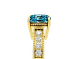 Yellow gold Cushion Cut Blue Topaz Engagement Ring with Milgrain Channel Set Band and Prong Setting_5