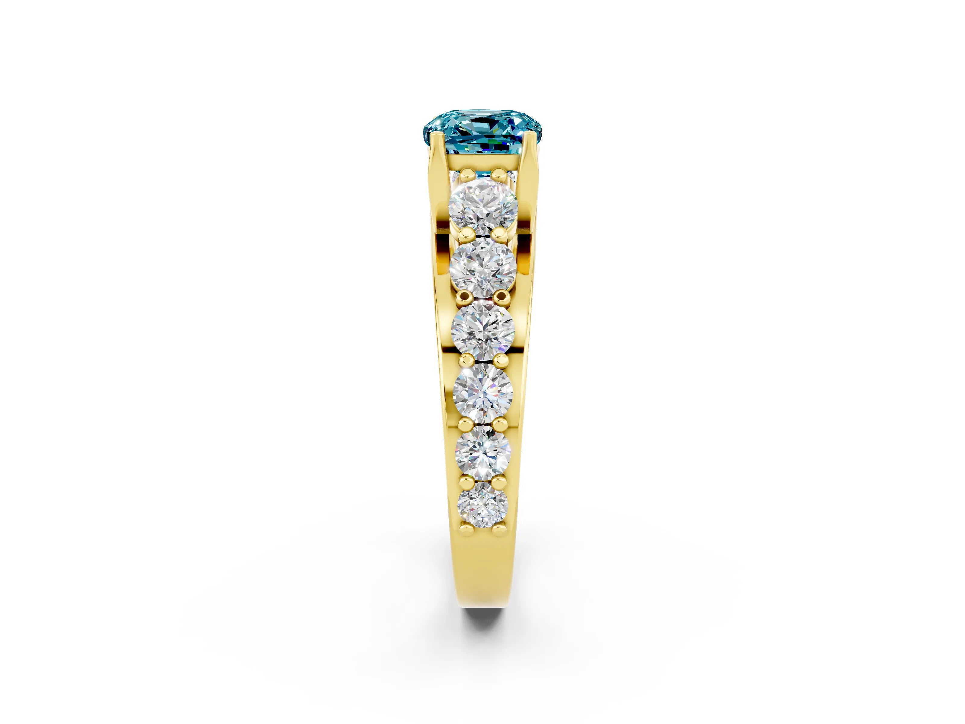 Yellow gold Cushion Cut Blue Topaz Engagement Ring with Pavé Band and Four-Prong Setting_2