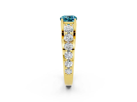 Yellow gold Cushion Cut Blue Topaz Engagement Ring with Pavé Band and Four-Prong Setting_2