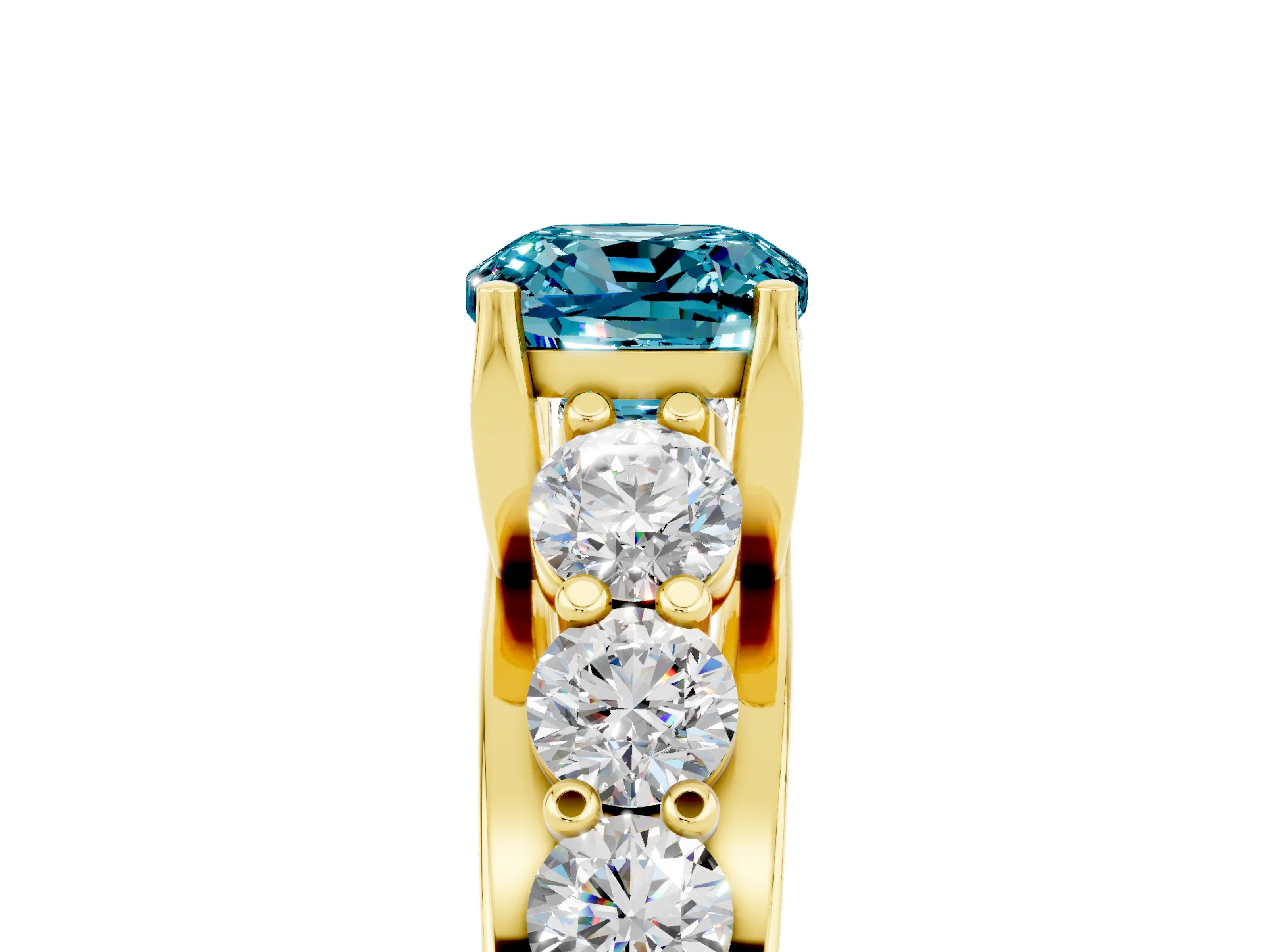 Yellow gold Cushion Cut Blue Topaz Engagement Ring with Pavé Band and Four-Prong Setting_5