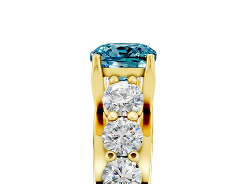 Yellow gold Cushion Cut Blue Topaz Engagement Ring with Pavé Band and Four-Prong Setting_5