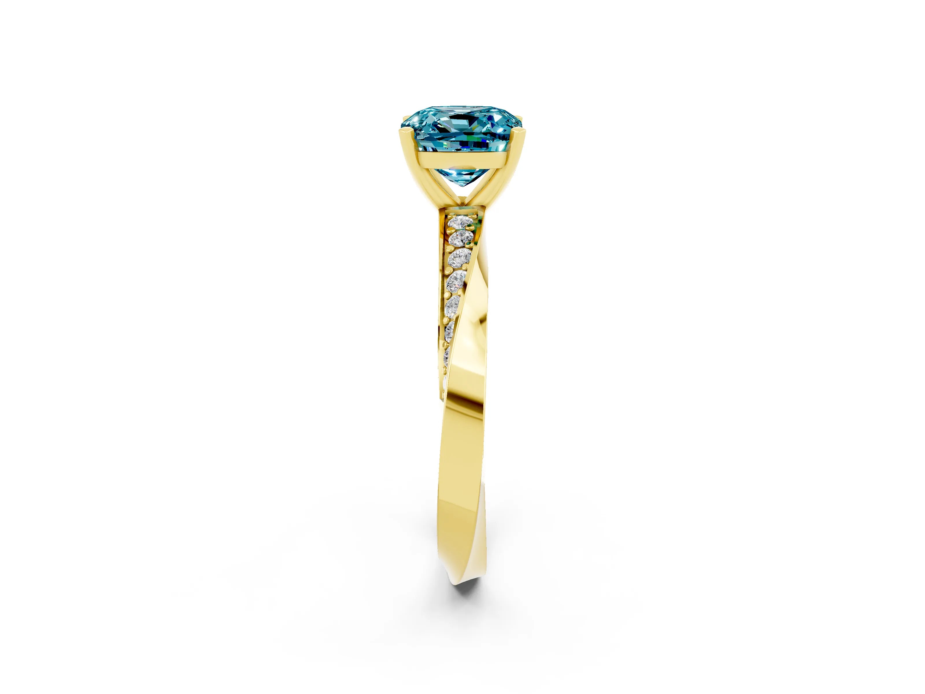Yellow gold Cushion Cut Blue Topaz Engagement Ring with Side Stone Accents and Four-Prong Setting_25