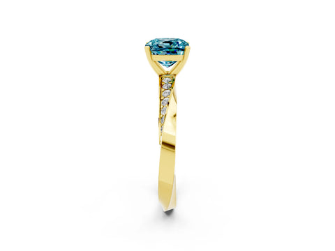 Yellow gold Cushion Cut Blue Topaz Engagement Ring with Side Stone Accents and Four-Prong Setting_25