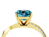 Yellow gold Cushion Cut Blue Topaz Engagement Ring with Side Stone Accents and Four-Prong Setting_28
