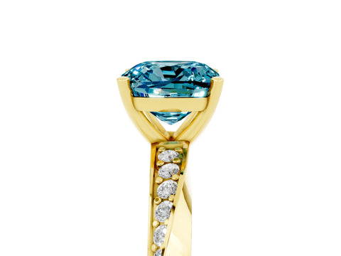 Yellow gold Cushion Cut Blue Topaz Engagement Ring with Side Stone Accents and Four-Prong Setting_28