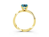 Yellow gold Cushion Cut Blue Topaz Engagement Ring with Side Stone Accents and Four-Prong Setting_87