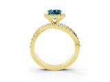 Yellow gold Cushion Cut Blue Topaz Halo Ring with Round Split Shank and Prong Setting_51