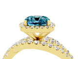 Yellow gold Cushion Cut Blue Topaz Halo Ring with Round Split Shank and Prong Setting_52
