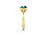 Yellow gold Cushion Cut Blue Topaz Halo Ring with Tapered Band and Four-Prong Setting_2