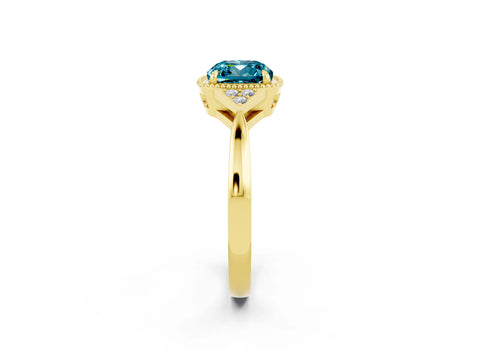 Yellow gold Cushion Cut Blue Topaz Halo Ring with Tapered Band and Four-Prong Setting_2