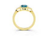 Yellow gold Cushion Cut Blue Topaz Halo Ring with Tapered Band and Four-Prong Setting_3