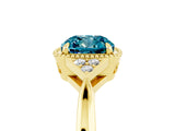Yellow gold Cushion Cut Blue Topaz Halo Ring with Tapered Band and Four-Prong Setting_5