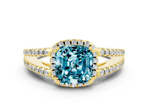 Yellow gold Cushion Cut Blue Topaz Halo Split Shank Engagement Ring_12