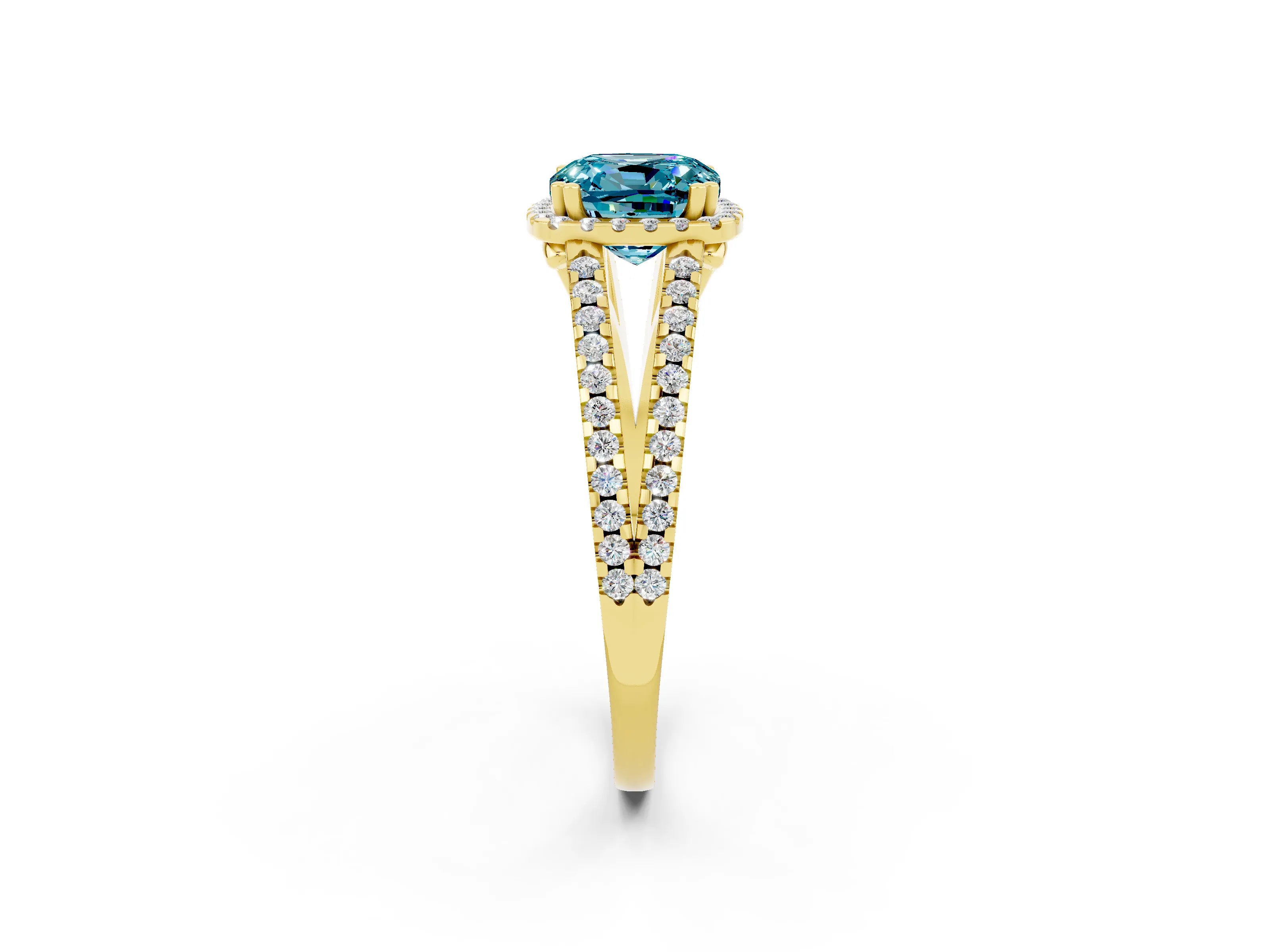 Yellow gold Cushion Cut Blue Topaz Halo Split Shank Engagement Ring_14