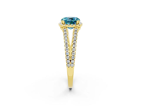 Yellow gold Cushion Cut Blue Topaz Halo Split Shank Engagement Ring_14